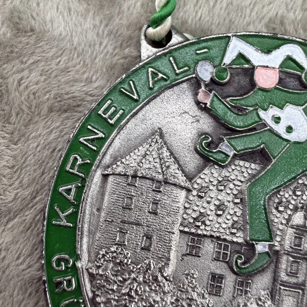 Vintage Estate Medal Silver German Carnival 1951 Karneval Jester Enamel 20in